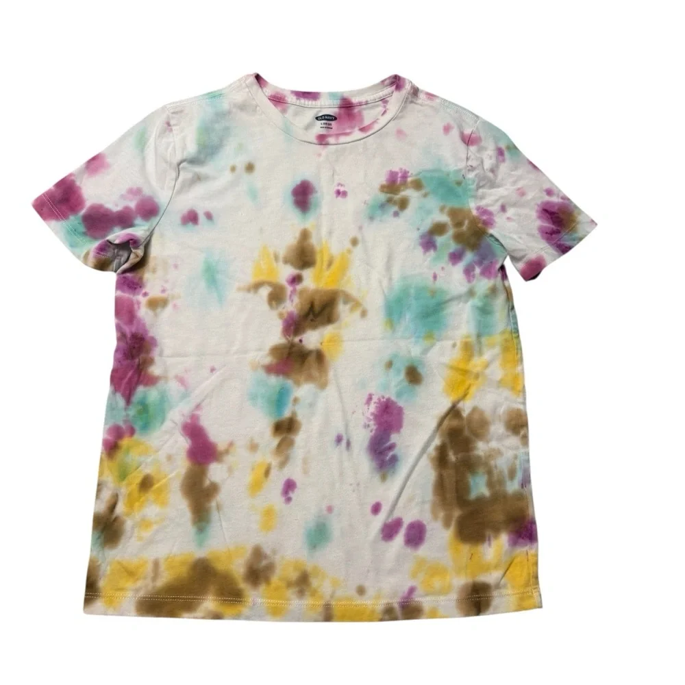 Old Navy | Kids White Shirt with Colorful Purple Yellow Turquoise Tie-Dye Tee